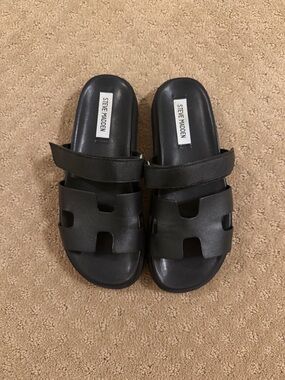 Steve Madden Black Double-Strap Slide Sandals